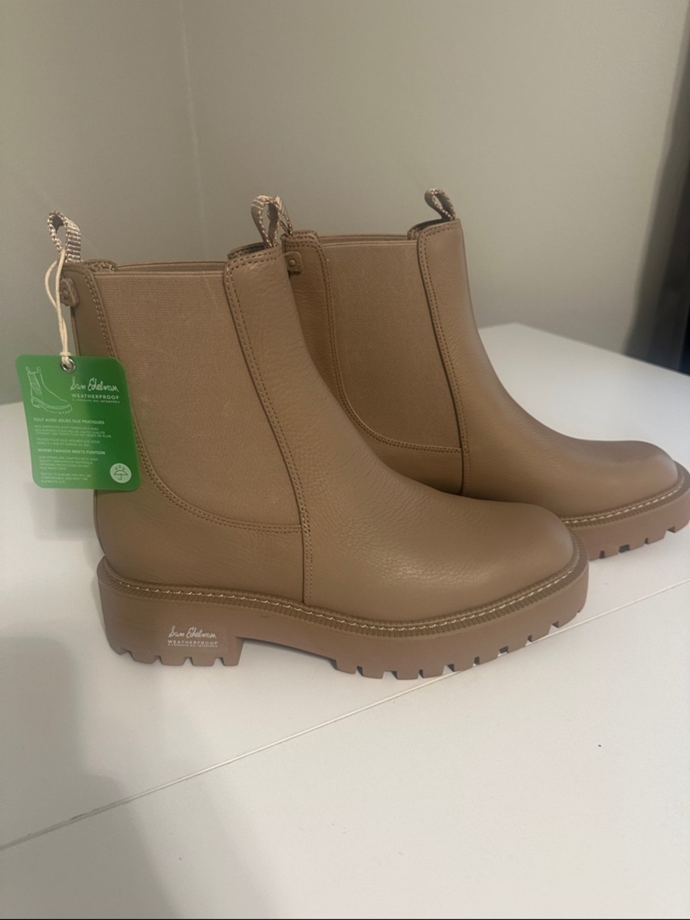 Sam Edelman Beige/Tan Lug-Sole Chelsea Booties